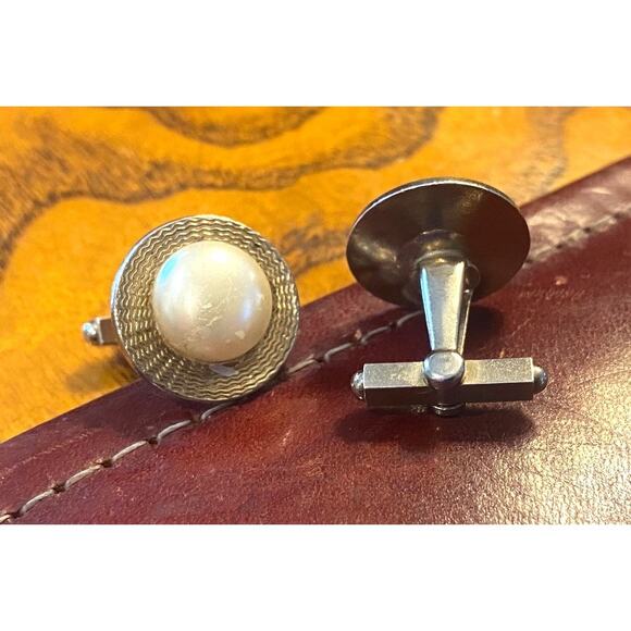 VTG Gold Tone Cufflinks with Etching and Faux Pear - Picture 1 of 3